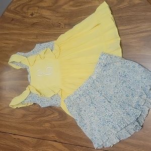 Euc Ricrac&Ruffles short outfit. Girls size 8. Yellow and blue color.